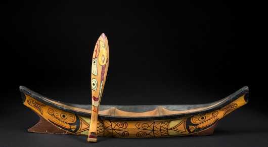 Tlingit" Painted and Carved Umiak and Paddle-
