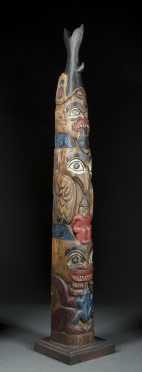 "Haida" Painted and Carved Totem Pole