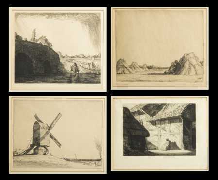 Four Coninental Signed Edgar R Hambly Etchings