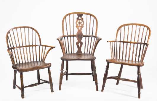 Three English Yew-wood Windsor Armchairs