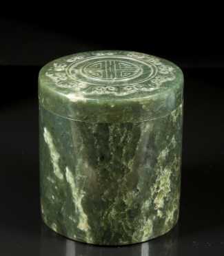 Chinese Green Jadeite Cylindriclal Box