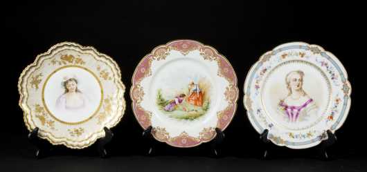 Three Decorated Sevres Lucheon Plates