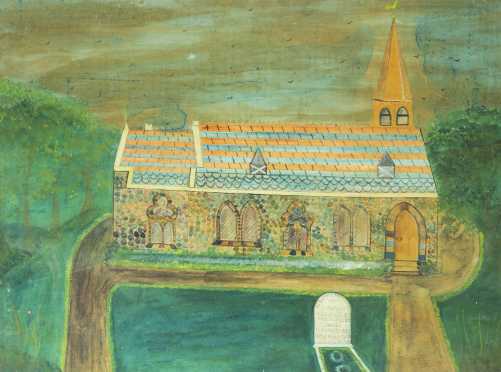 Primitive Memorial Painting of a Church