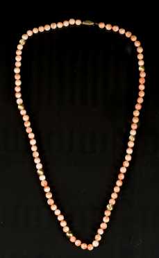 14k Yellow Gold and Pink Coral Necklace
