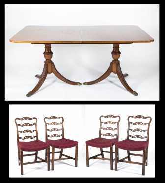 Mahogany Double Pedestal Dining With Four Chairs