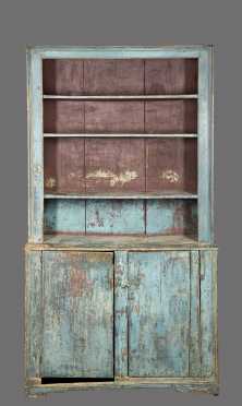 Open Top Blue Painted Stepback Cupboard