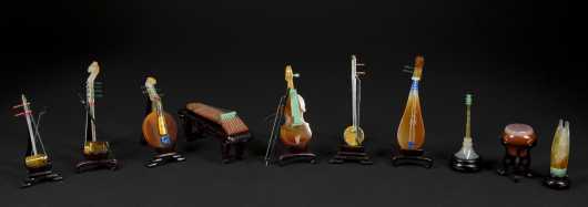 10 Chinese Carved Stone Miniature Musical Instruments