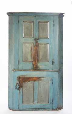 Blue Painted Blind Door Corner Cupboard