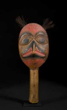 A Superb 19th C. Tlingit Eagle-head Shaman's Rattle