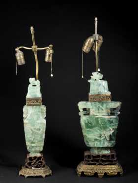 Two Chinese Jadeite Lamps early 20thC