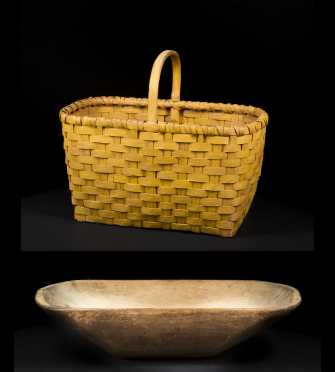 Painted Basket and Chopping Bowl 19thC