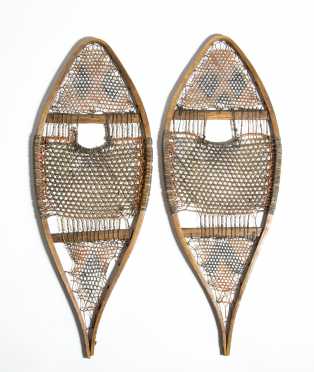 Pair of Native American Painted Rawhide Snowshoes 19th/20thC