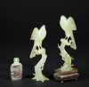 Pair Chinese Carved Jade Bird on a Branch and Snuff Bottle 19th/20thC