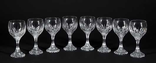 Eight "Baccarat" Cut Glass Goblets