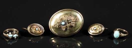 Five Pieces of Rose Gold and Turquoise Jewelry 19/20thC
