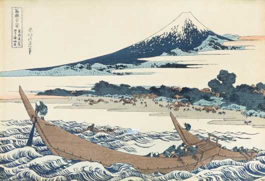 Katsushika Hokusai Colored Block Print mid19thC