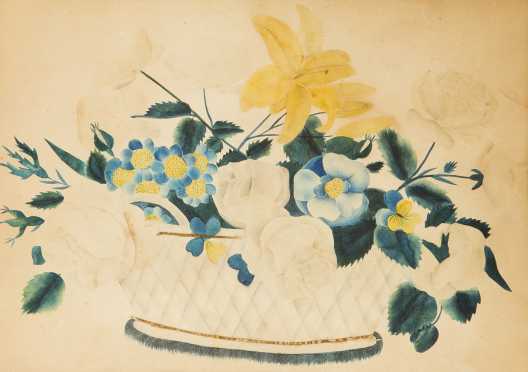 Theorem Basket of Flowers- a watercolor on paper 19thC NE