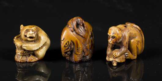 Three 19thC Japanese Carved Netsukes