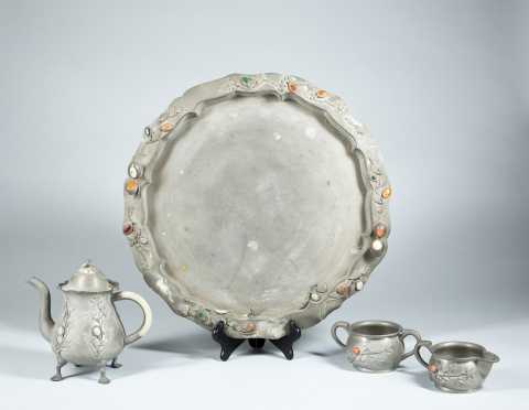 Chinese Pewter Tea Set and Tray
