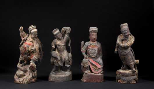 Four Chinese Carved and Gilded Wooden Reliquary Figures 9 thC or earlier