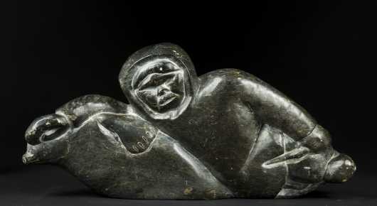 Inuit Carved Soapstone Hunter and Seal