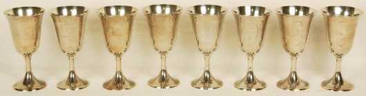 Eight Sterling Silver Water Goblets
