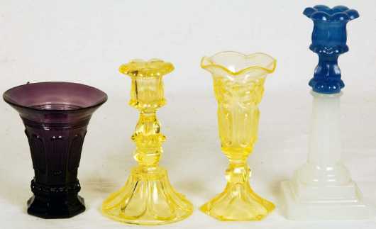 Colored glass, four pieces, hand blown into molds
