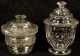Two Clear Glass Covered Sugar Bowls