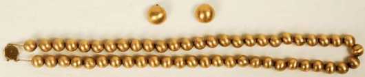 Burnished Yellow Gold Beads and Button Earring Set