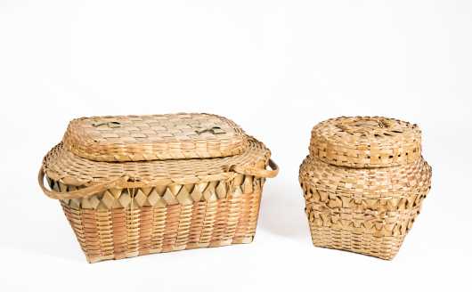 Two Native American "Micmac" Splint Baskets
