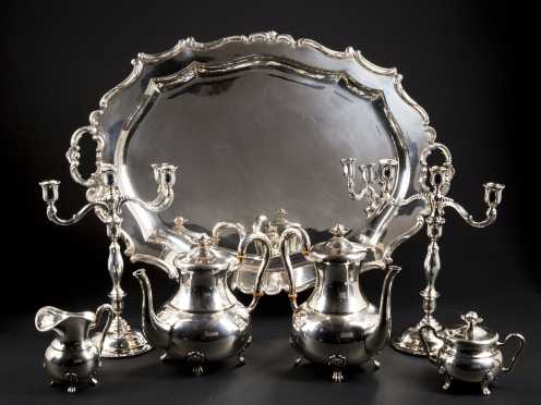 Sterling Silver Tea/Coffee Service and Matching Candelabra