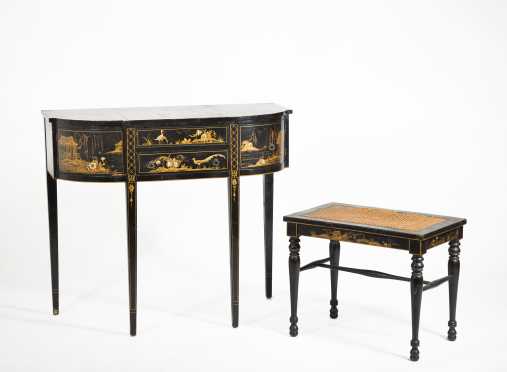 Reproduction Chinoiserie Decorated Dressing Table and Stool