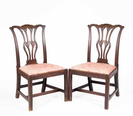 Pair of English Chippendale Carved Mahogany Side Chairs