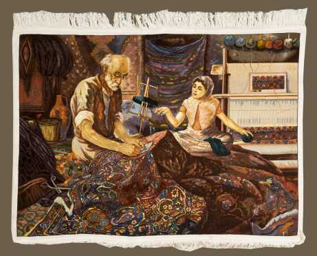 Cotton and Wool Pictorial Oriental Rug.