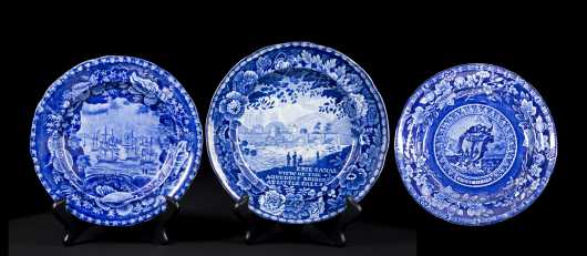 Three Historical Blue American Scene Plates