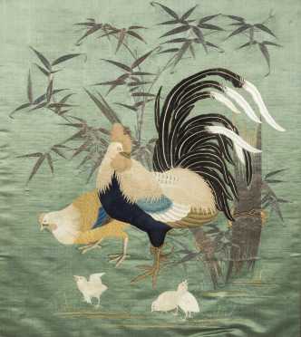 Japanese Rooster and Family Needlework Picture