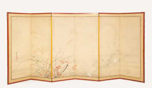Japanese Six Panel Screen Signed Sakai Hoitsu (1761-1828)