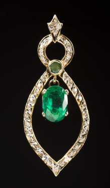 14kt. Pendant with Natural Emerald and Diamonds