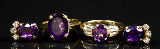 5 Amethyst and Diamond and Yellow Gold Pieces