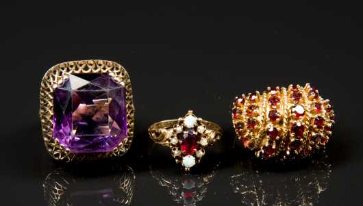 Three Gold and Gemstone Rings