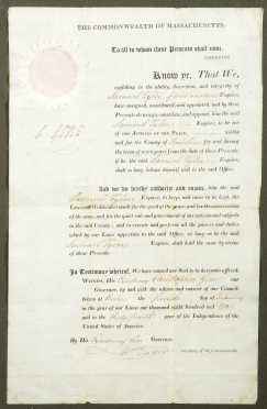 [Massachusetts History] - Commonwealth Justice of the Peace appointment document, 1810