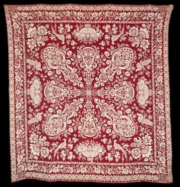 Red and White Jacquard Coverlet