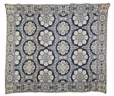 Blue and White Jacquard Coverlet