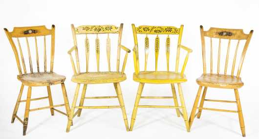 Two Pair of Thumback Decorated Chairs