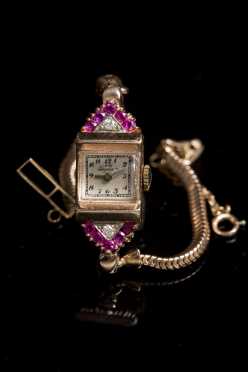 14kt. Rose Gold, Ruby, and Diamond Watch