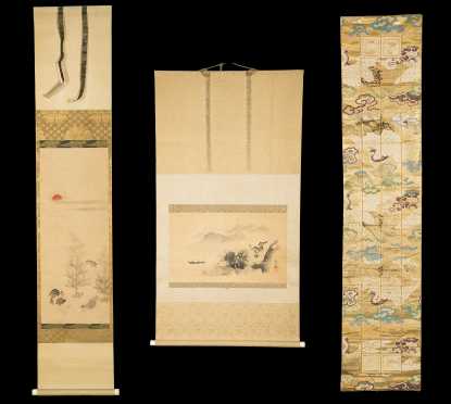 A Chinese Embroidery and Two Scrolls