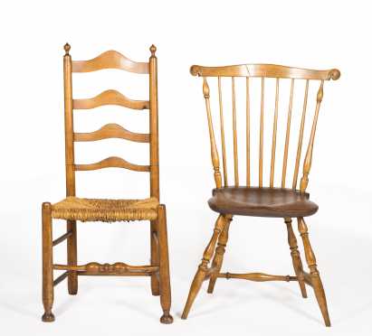 A Fanback Windsor Side Chair, and a PA Four Slat Ladder Back Side Chair