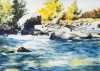 Watercolor Painting of a Fly Fisherman Upstream
