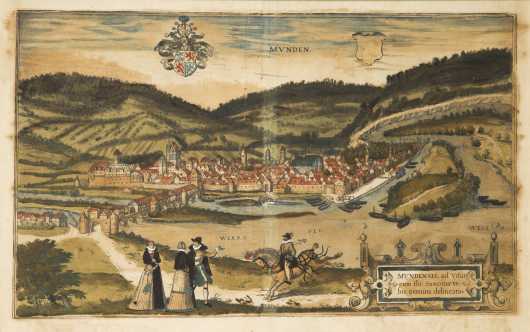 18thC Colored Print of the German City of Munden
