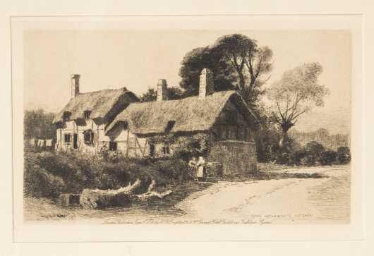 Wilfred Ball Etchings, 'Anne Hathaway's Cottage' and 'Westminster'.